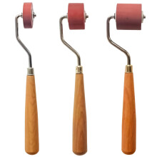 Professional Printmaking Brayer Set with 3 Rubber Rollers, Wooden Handles for Linocut and Block Printing