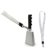 White Iron Cowbell Noisemaker with Handle, Loud Clear Sound for Cheering and Sporting Events