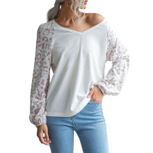 Damenbluse mit eckigem Ausschnitt und Laternenärmeln aus transparentem Mesh-Mischgewebe (Baumwolle/Polyester) – elegantes Business-Casual-Shirt