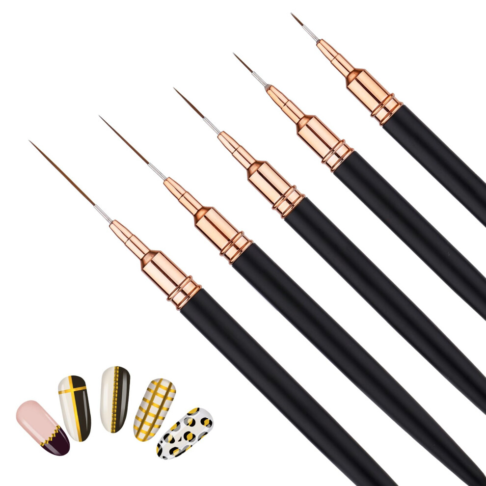 5pcs Nail Art Brushes Set for Gel Polish Painting, Precision Fine Line Drawing Tools 425mm