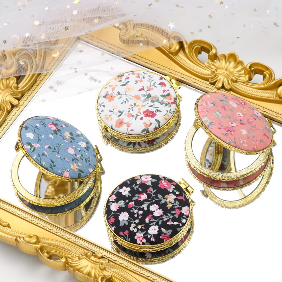 Compact Mirror with DoubleSided Magnification, Foldable Vintage Floral Pocket Travel Makeup Mirror