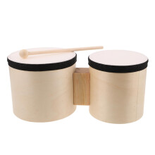 Wooden Bongo Drums with Mallet, Dual Size Beginner Hand Percussion for Music Education and Dance