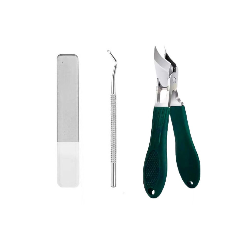 Wide Jaw Slant Nail Clippers for Thick Nails with Long Handle AntiSplash 3Piece Stainless Set