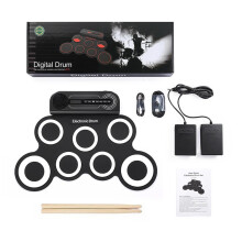 Foldable Electronic Drum Set with Speakers, Drumsticks and Foot Pedal – Portable Silicone Practice Pad for Beginners