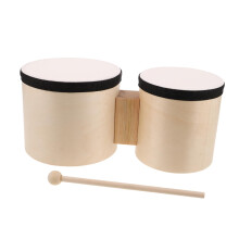 Wooden Bongo Drums Set for Beginners with Mallet, Dual Sizes, Clear Sound for Music and Dance