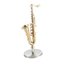 Miniature Brass Saxophone Model with Stand and Case, Collectible Musical Instrument Gift