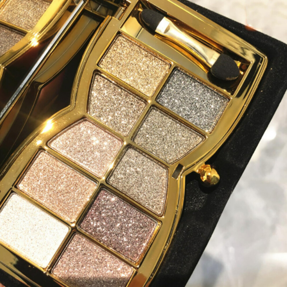 10 Color Glitter Eyeshadow Palette Waterproof Shimmer  Pigmented Gold Long Lasting