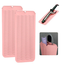 2 Pcs Heat Resistant Silicone Mat and Curling Iron Travel Pouch, 11'x5' Pink with Hanging Hole