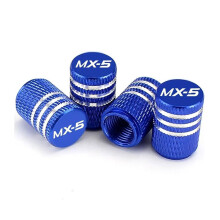 4 Pcs Tire Valve Caps AntiTheft Dustproof Metal Covers with Rubber Seal Blue for Mazda MX5