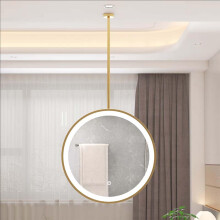 LED Ceiling Mounted Vanity Mirror with Adjustable Brightness, Round Gold Frame, 15.7 Inch