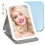 Lighted Makeup Mirror with 58 LED Bright Lighting, 3Color Touch Control, USB Rechargeable, Compact Foldable Blue Design 1