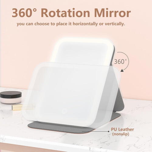 Lighted Makeup Mirror with 58 LED Bright Lighting, 3Color Touch Control, USB Rechargeable, Compact Foldable Blue Design 2