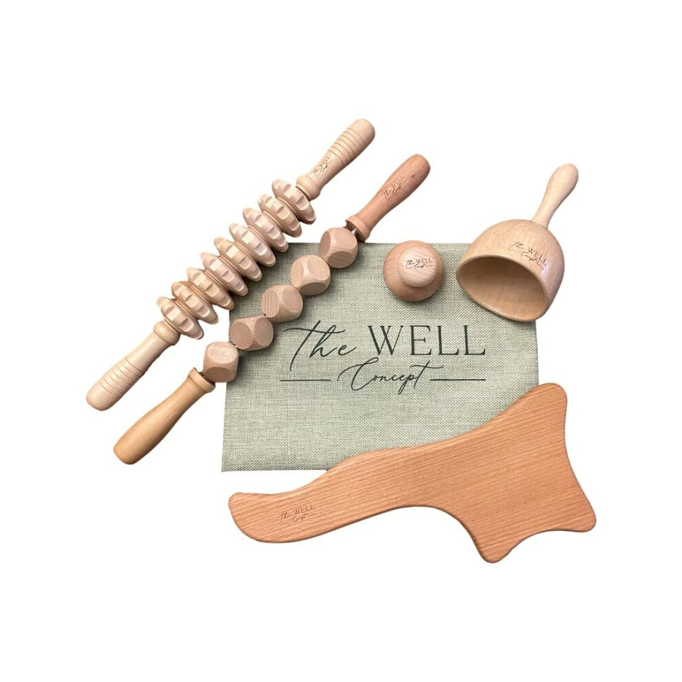 5 PCS Wood Therapy Massage Tools for Lymphatic Drainage, AntiCellulite Body Sculpting Kit