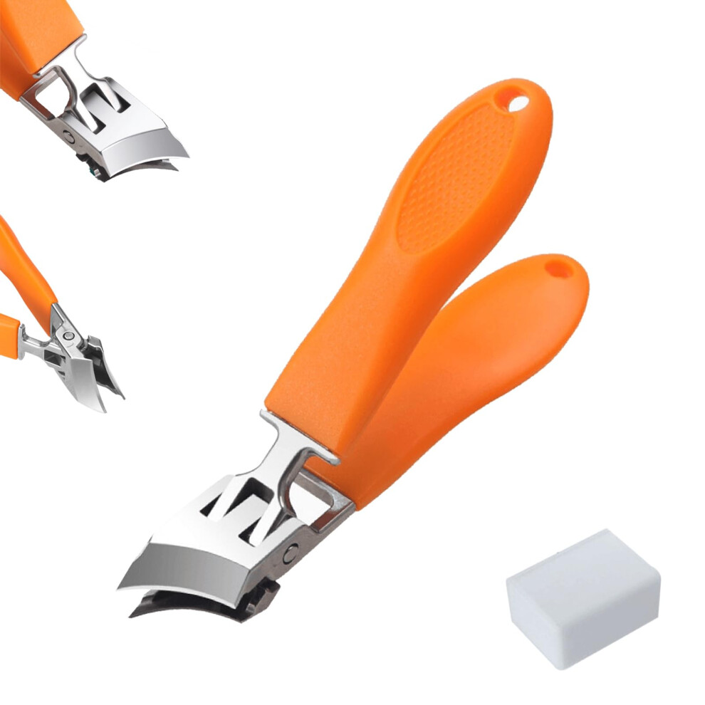Wide Jaw Nail Clipper with AntiSplash Design for Thick Nails, Precision Curved Blades Orange