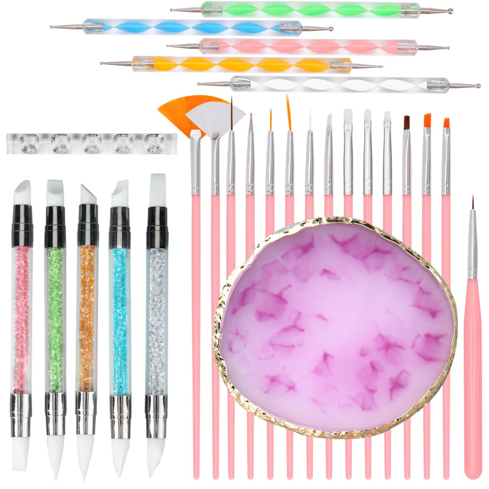 27pcs Nail Art Brushes Set and Dotting Tools Kit for Manicure DIY Salon with DualEnded Pens