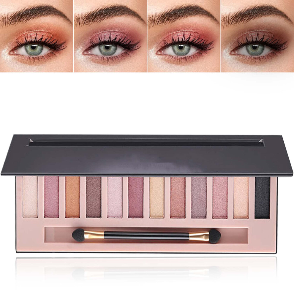 12 Colors Shimmer Eyeshadow Palette,  Pigmented Smokey Makeup with LongLasting Waterproof Formula
