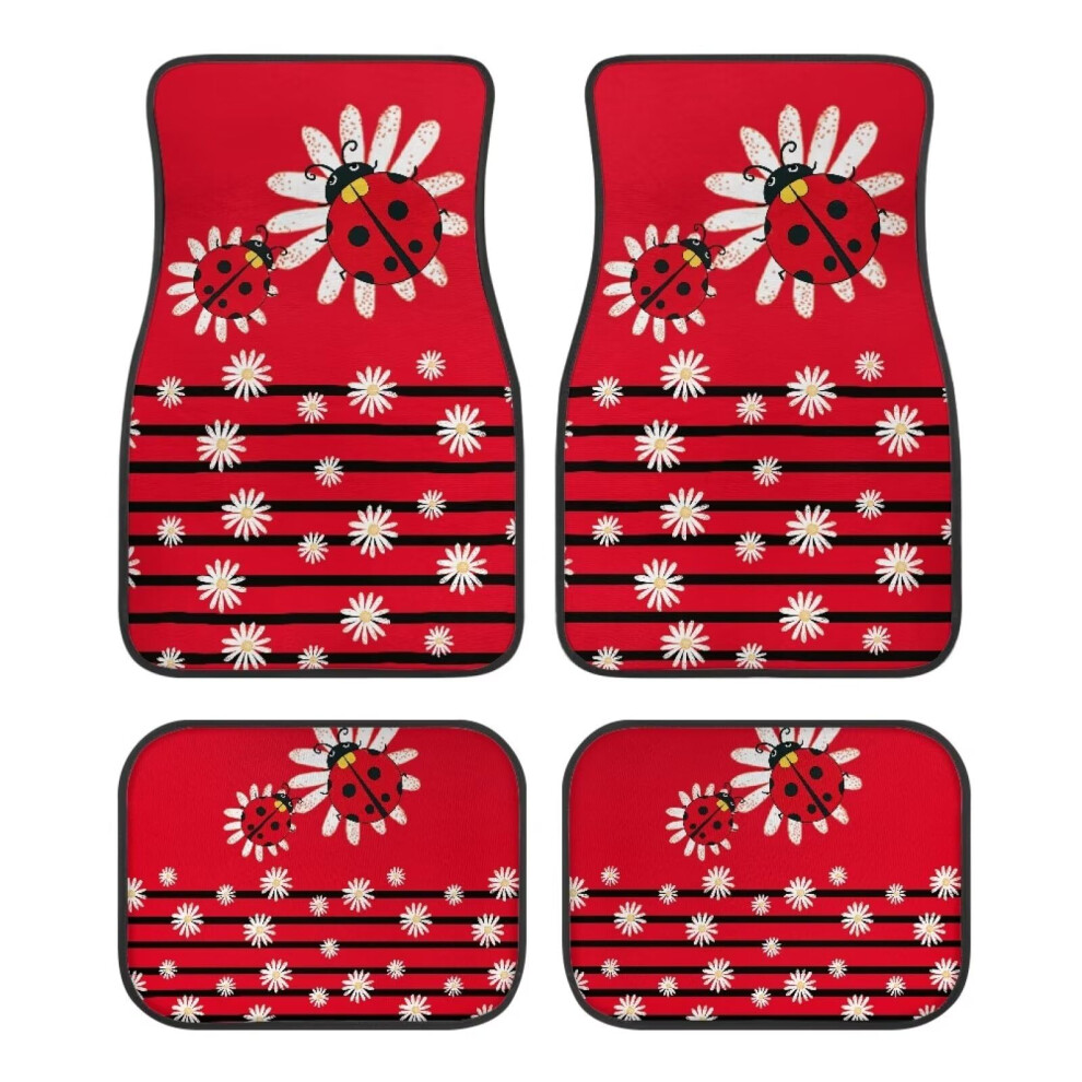 Daisy Ladybug Print Car Floor Mats Universal Fit All Weather Nonskid Easy Clean For Suvs Sedans Trucks White/Red 9169991821085