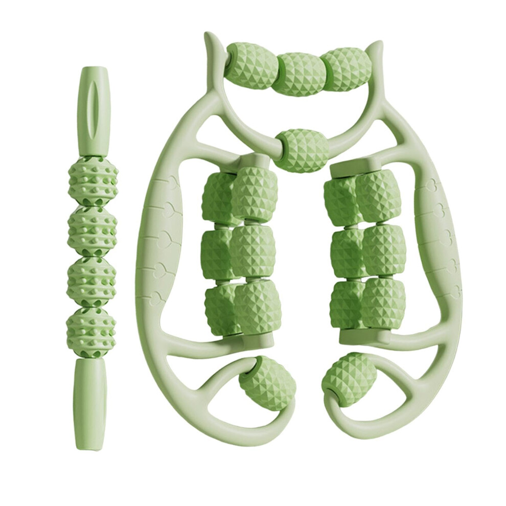 Green Muscle Massage Roller Set With Ergonomic Antislip Grip For Thighs And Calves,