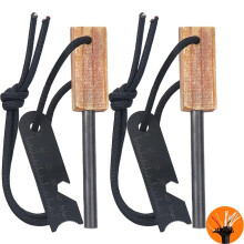 Magnesium Fire Starter 2 Pack AllWeather Ferro Rod Kit with Waterproof Tinder Cord and 6in1 Tool