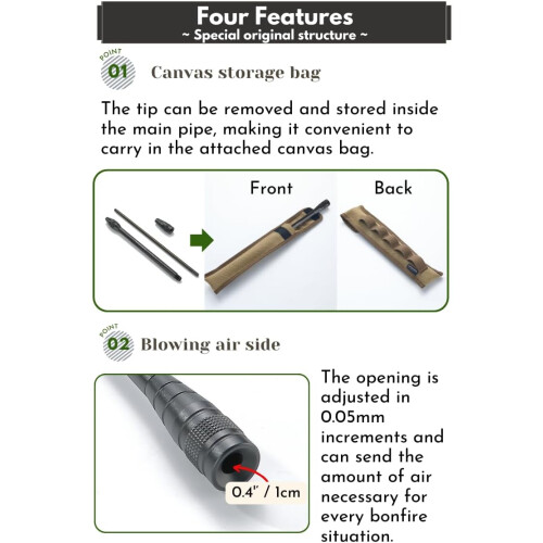 Fire Blowing Stick Camping Fire Starter with Precision Airflow Control HeatResistant Tip Black BKMS43 1