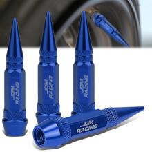 Blue Spiked Aluminum Tire Valve Caps 60mm Anodized Wheel Stem Covers Universal Fit Heavy Duty