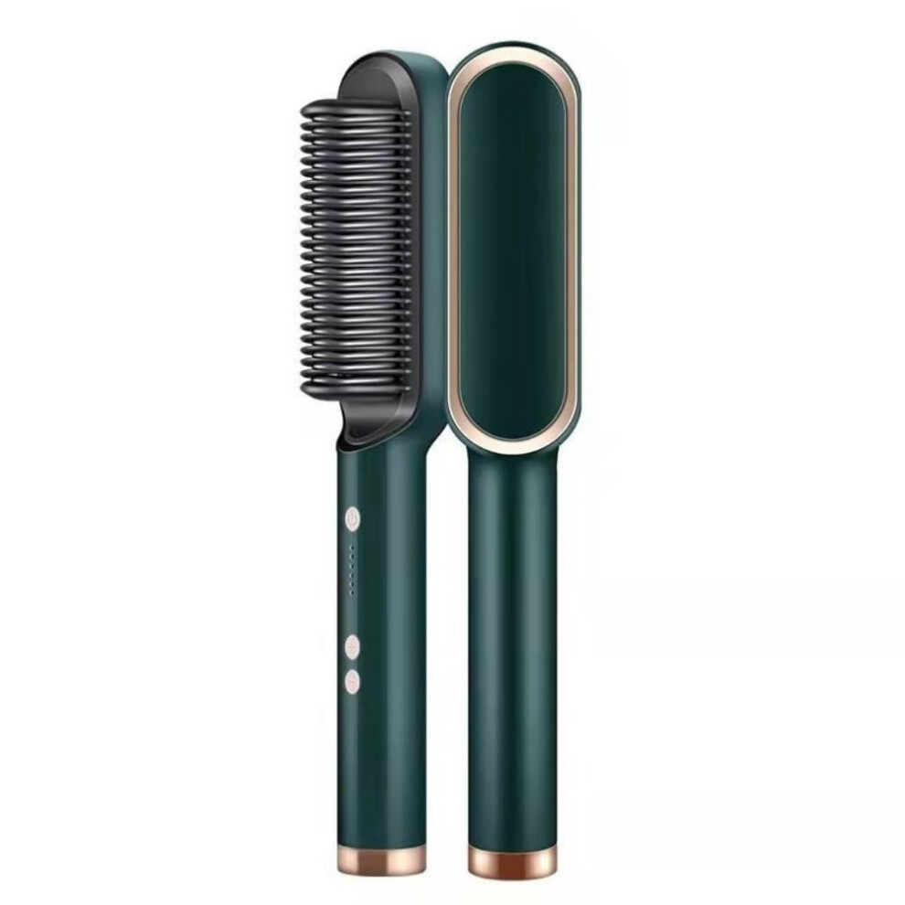 Green Hair Straightener Brush And Beard Straightener With Ptc Ceramic, Antiscald, Frizz Ion,