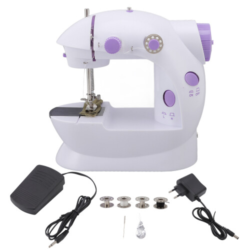 Double Threads Mini Sewing Machine Portable Electric, Adjustable2-Speed Double Switches with Built-in Lighting Lamp Automatic Thread Cutter Low