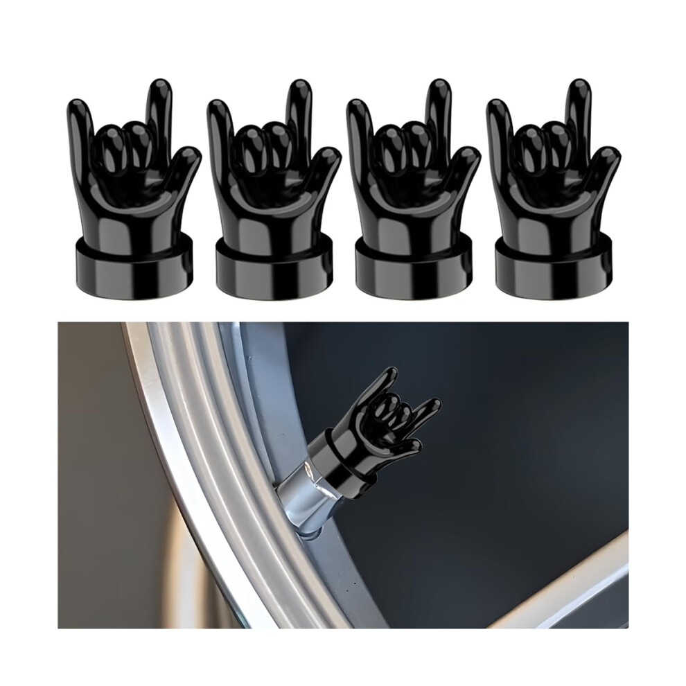 Tire Valve Stem Caps 4Pcs Leakproof Dustproof Handshaped Design Universal For Cars Bikes Trucks Black 9174973724315