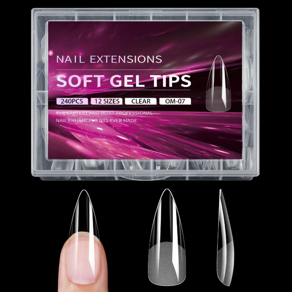 Clear Almond Nail Tips 240pcs Natural Shape Full Cover Acrylic Extensions for Home and Salon