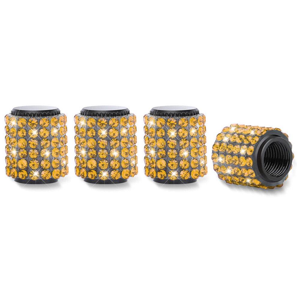 Car Tire Valve Caps Bling Rhinestone Dustproof Wheel Valve Stem Covers For Cars Bikes 4Pcs Yellow 9053599214090