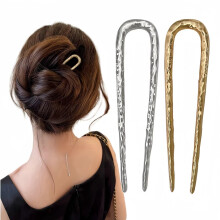 2PCS French Hair Pins U Shaped Metal Wavy Forks for Long Thick Hair Bun Updo Silver Gold