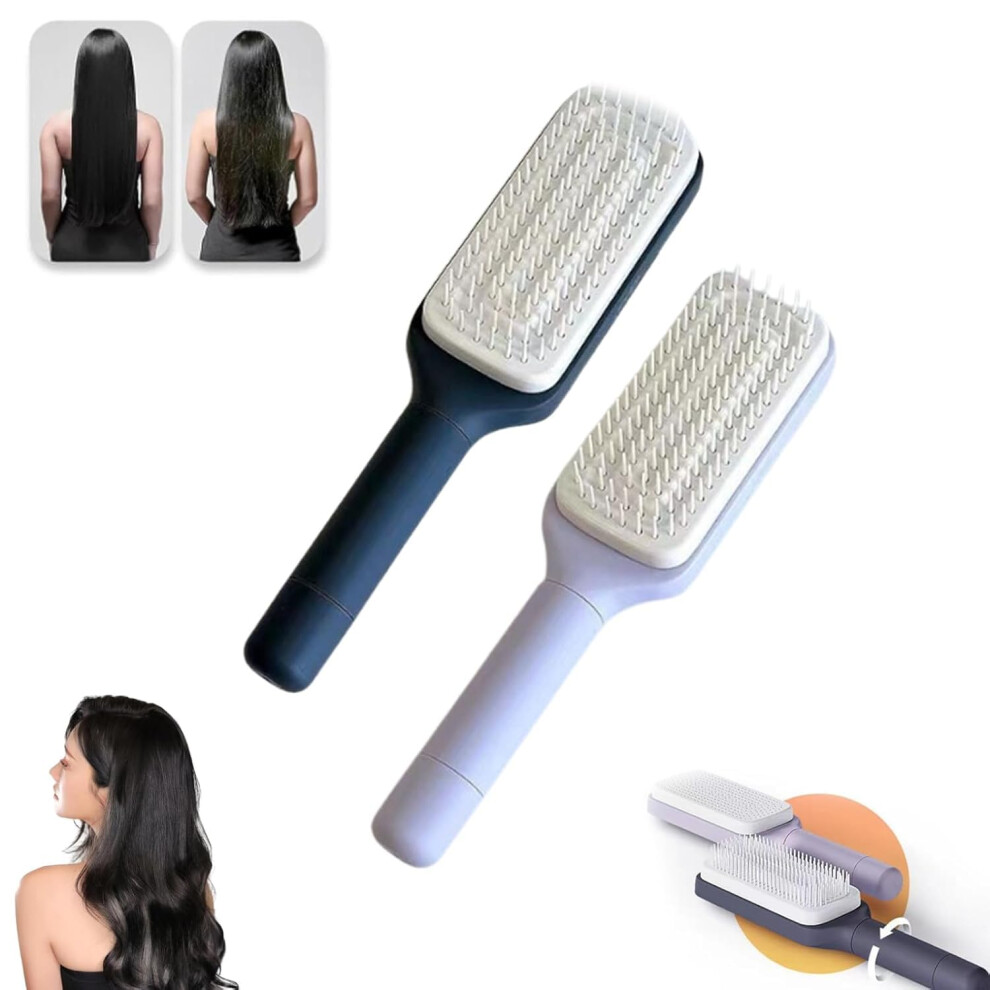 Blue/Purple Retractable Hair Brush With Antistatic Bristles For Easy Cleaning And Gentle Scalp Massage