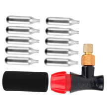 CO2 Bike Tire Inflator Kit with 16g Threaded Cartridges and Sleeve for Road and Mountain Bikes