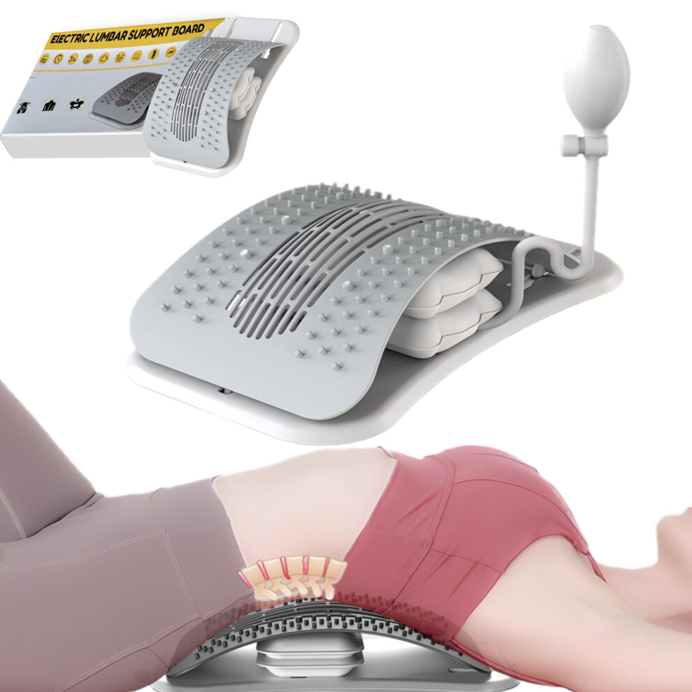 Gray Adjustable Back Stretcher With Lumbar Support For Lower Back Pain Relief And Posture Correction
