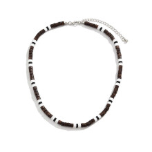 (As show, One size) Boho chic soft terracotta patchwork wood beads men's necklace for clothing assortment for everyday,2024 Ping