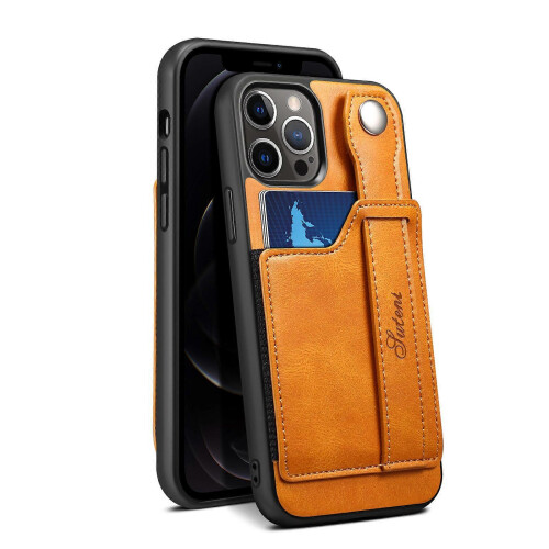 (As show, One size) iPhone14ProMax Case, Leather Case Wrist Strap Type Back Cover Protective Case, iPhone Case (Brown),2024 Ping