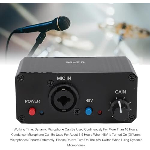 Microphone Preamplifier with 20dB Balanced Gain and 48V Phantom Power for Dynamic and Condenser Mics 1