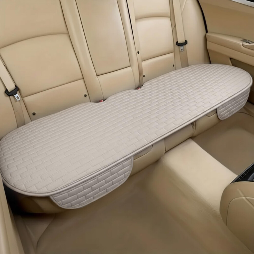 Breathable Linen Rear Bench Car Seat Cover With Nonslip Back And Storage Pocket For Most Vehicles Beige 9169991824253