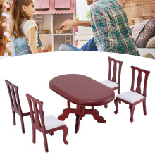 5pcs Dollhouse Wooden Dining Set – Table & 4 Chairs, 1:12 Scale