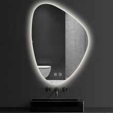 AntiFog Bathroom Mirror with Lights, Asymmetrical Frameless LED Wall Mirror 40x60cm Modern Decor
