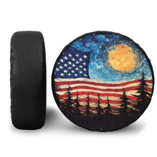 American Flag Spare Tire Cover 15 Inch Weatherproof PU Leather for RV SUV Truck Trailer