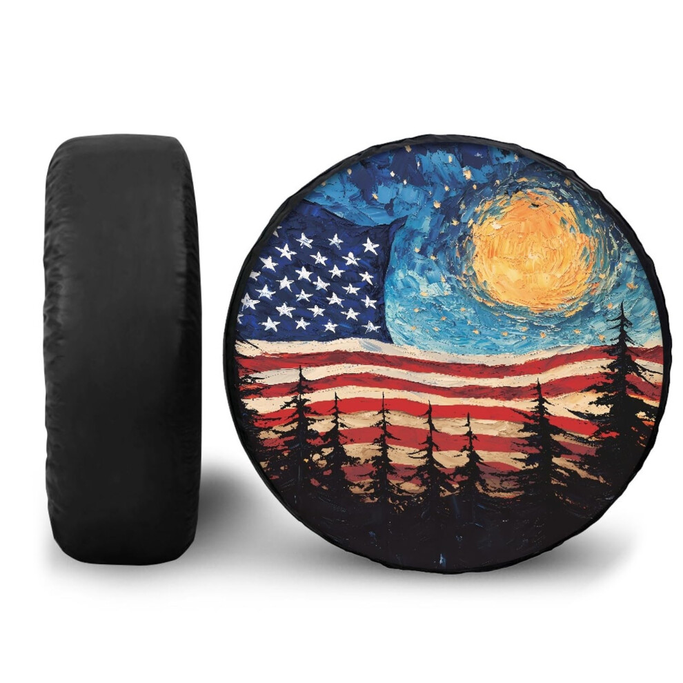 American Flag Spare Tire Cover 15 Inch Weatherproof Pu Leather For Rv Suv Truck Trailer 9053599218319