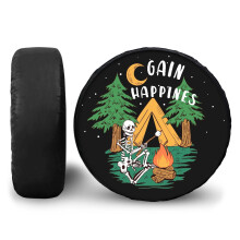 Waterproof PU Leather Spare Tire Cover 15 Inch with Skull Design for SUV RV Trailer