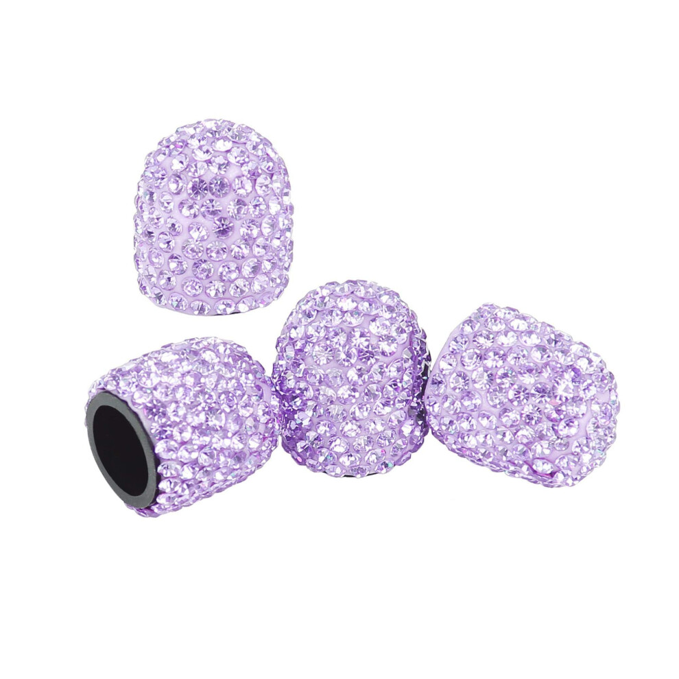 Car Valve Stem Caps Bling Rhinestone Chrome Crystal Dustproof Universal Set Of 4 Purple 9174973727293