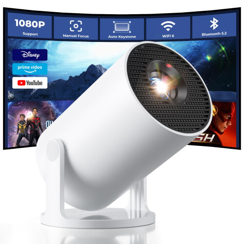 Mini Projector with WiFi and Bluetooth, 1080P HD, Builtin Streaming Apps, 180 Flexible Projection