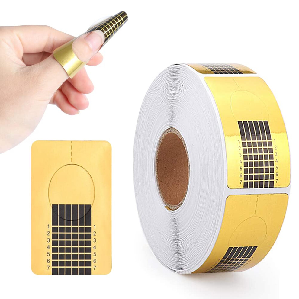 Gold 500Pcs Rectangle Nail Forms For Acrylic Nails And Poly Gel Extensions With Length Guide