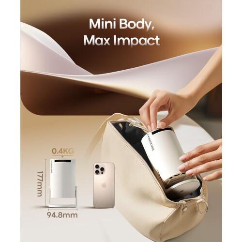 2025 Mini Projector with WiFi and Bluetooth, 4K Support, Auto Keystone, 180 Rotation, White 1