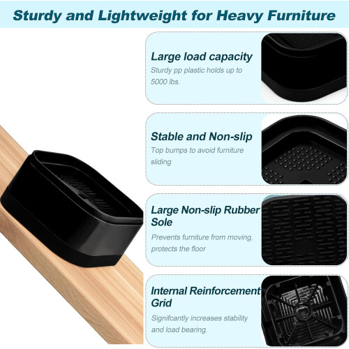 8 Pack Adjustable Furniture and Bed Risers with Stackable Height, NonSlip Base, Floor Protection, Black 1
