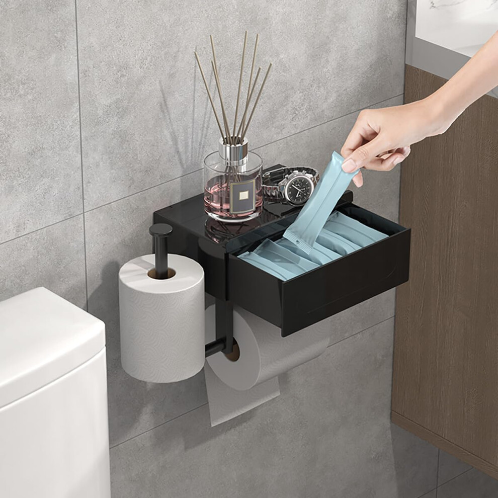 Wall Mounted Toilet Paper Holder with Shelf, Black Bathroom Tissue Dispenser with Wipes Storage-image-OPC-PRCSVXK-NEW
