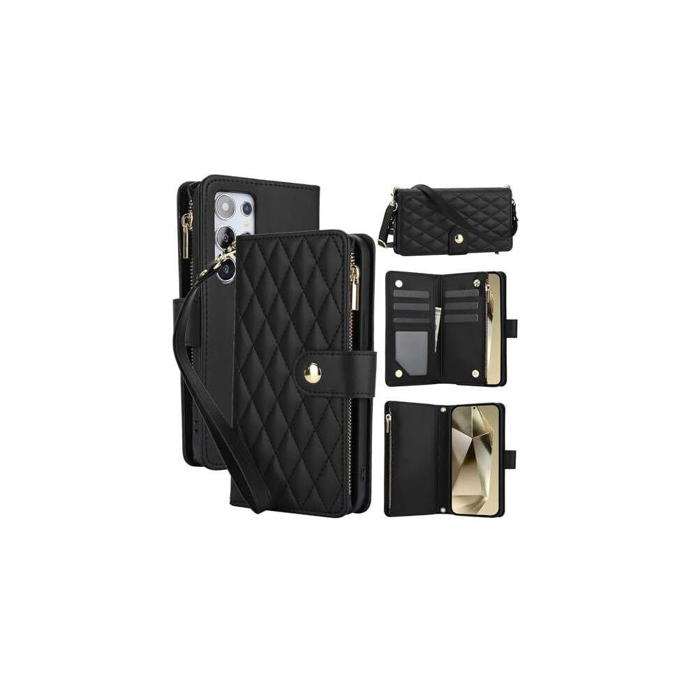 Wallet Leather Case With Rfid Blocking And Crossbody Strap Â For Samsung Galaxy S24 Ultra Black 9174973728207
